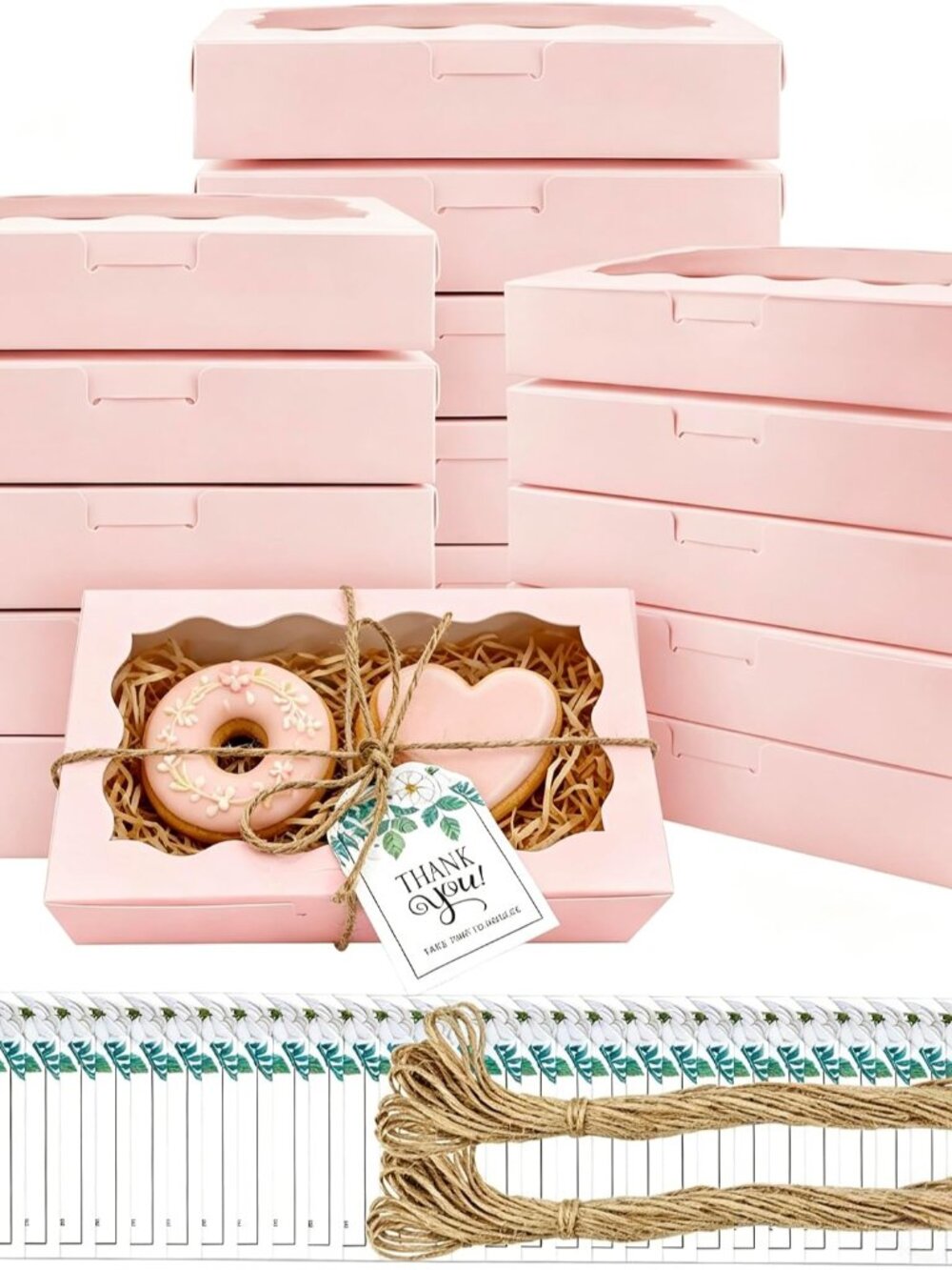 40 Pack 7 x 4 3/8 x 1.5 Inch Pink Cookie Boxes with Clear Window
